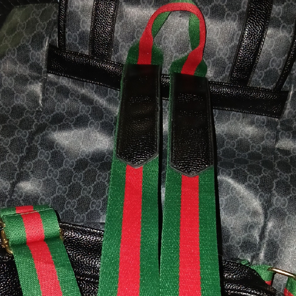 Gucci Black and Green Backpack with Signature GG Monogram